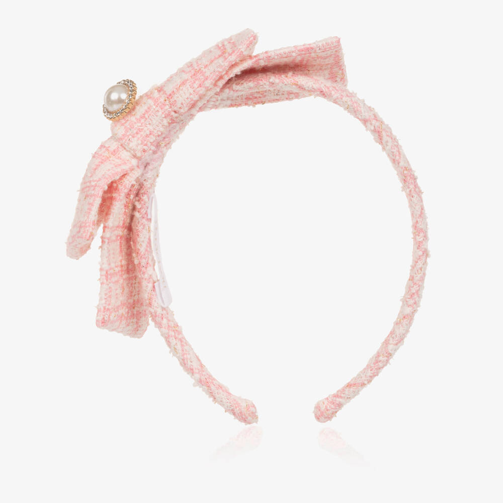 Patachou-Girls Pink Tweed Bow Hairband | Childrensalon Outlet