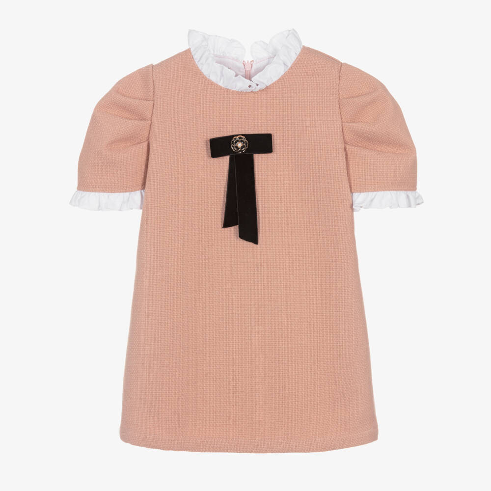 Phi Clothing-Girls Pink Tweed Dress with Black Bow | Childrensalon Outlet