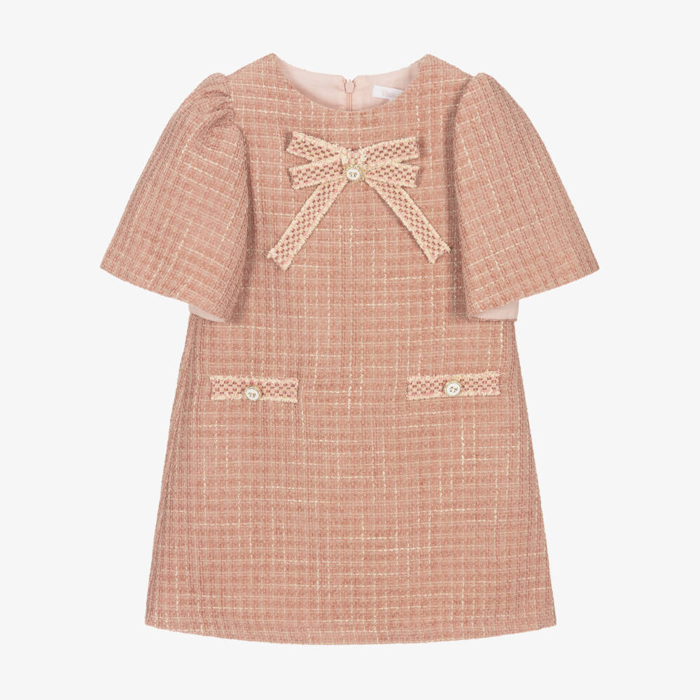 Patachou-Girls Pink Tweed Dress with Decorative Bow | Childrensalon Outlet