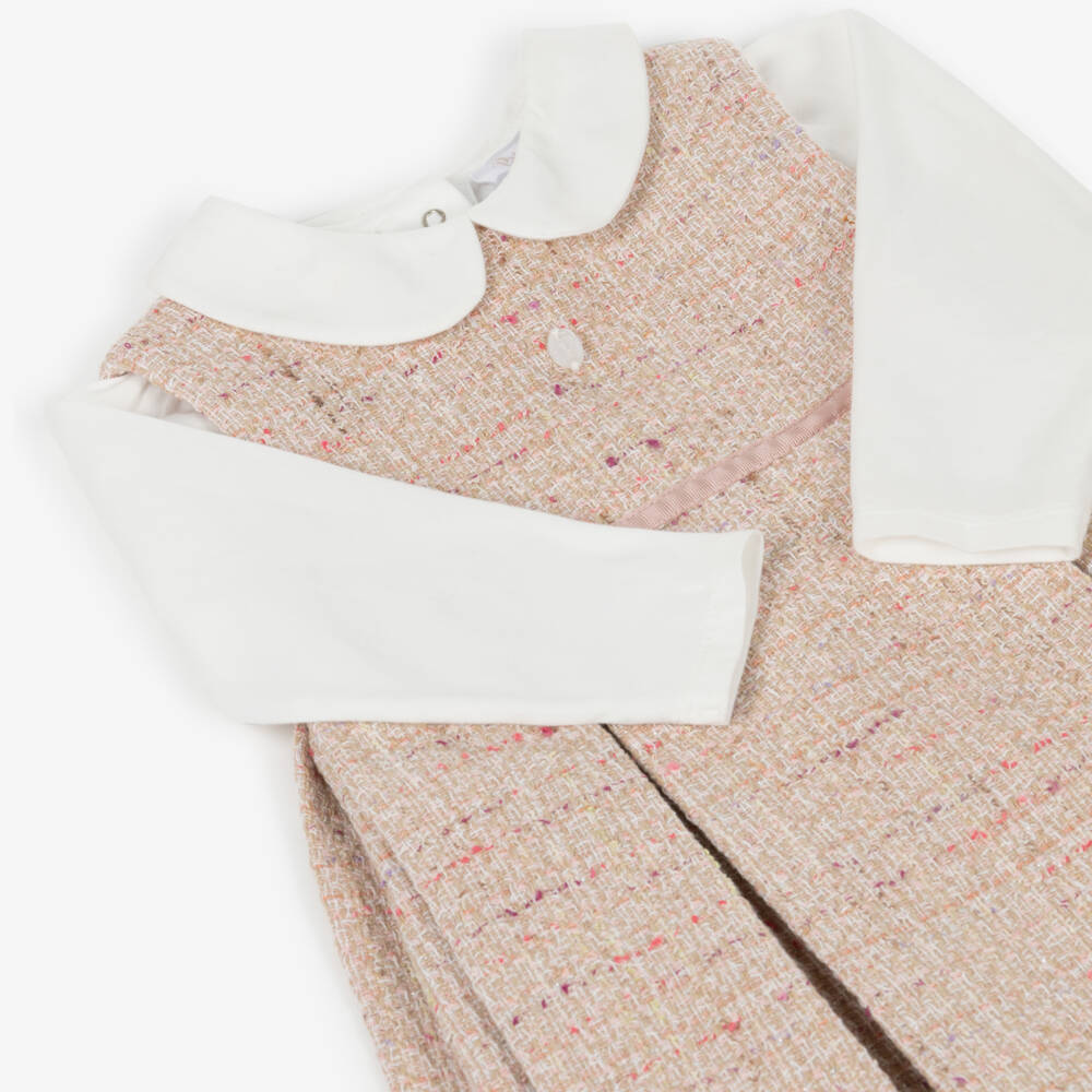 Patachou-Girls Pink Tweed Pinafore Dress Set | Childrensalon Outlet