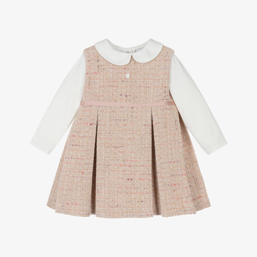 Patachou-Girls Pink Tweed Pinafore Dress Set | Childrensalon Outlet