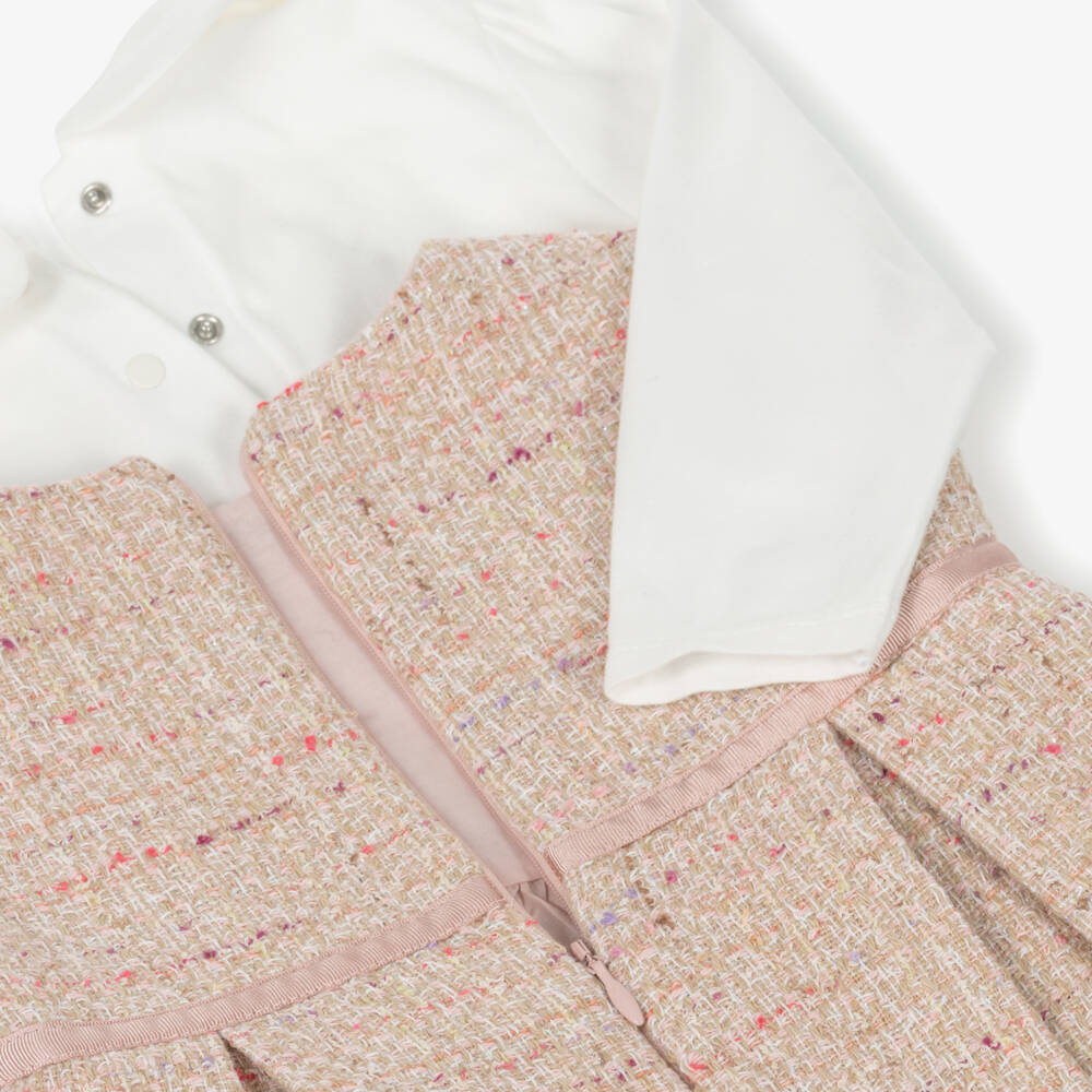 Patachou-Girls Pink Tweed Pinafore Dress Set | Childrensalon Outlet