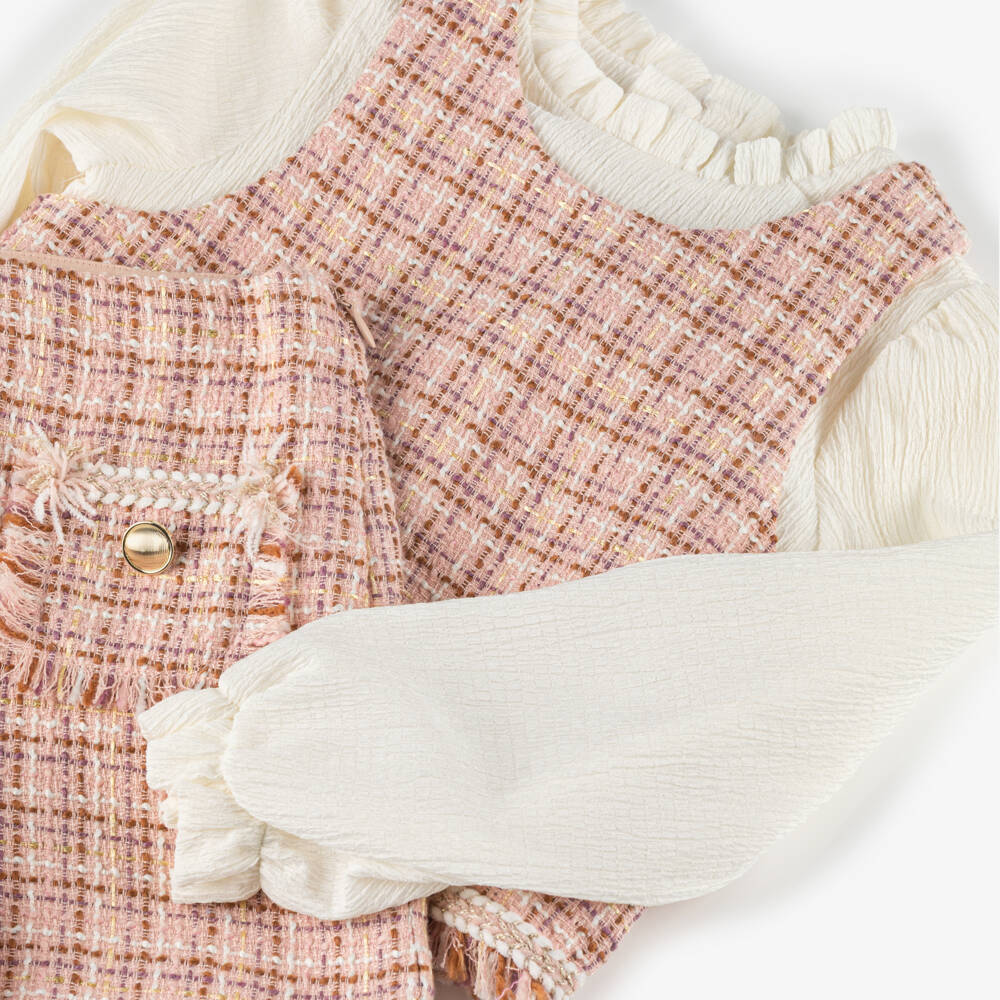 Abel & Lula-Girls Pink Tweed Shorts Set with Glittery Gold Thread | Childrensalon Outlet