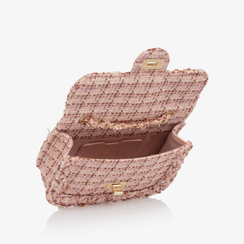 Abel & Lula-Girls Pink Tweed Shoulder Bag (21cm) | Childrensalon Outlet