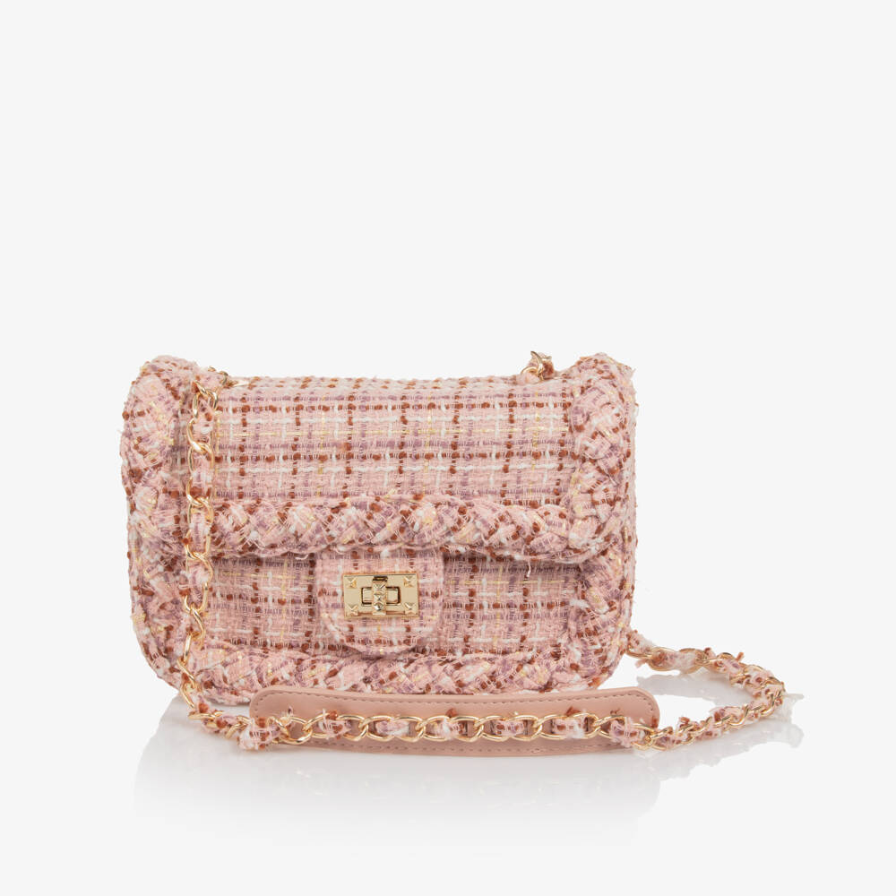 Abel & Lula-Girls Pink Tweed Shoulder Bag (21cm) | Childrensalon Outlet