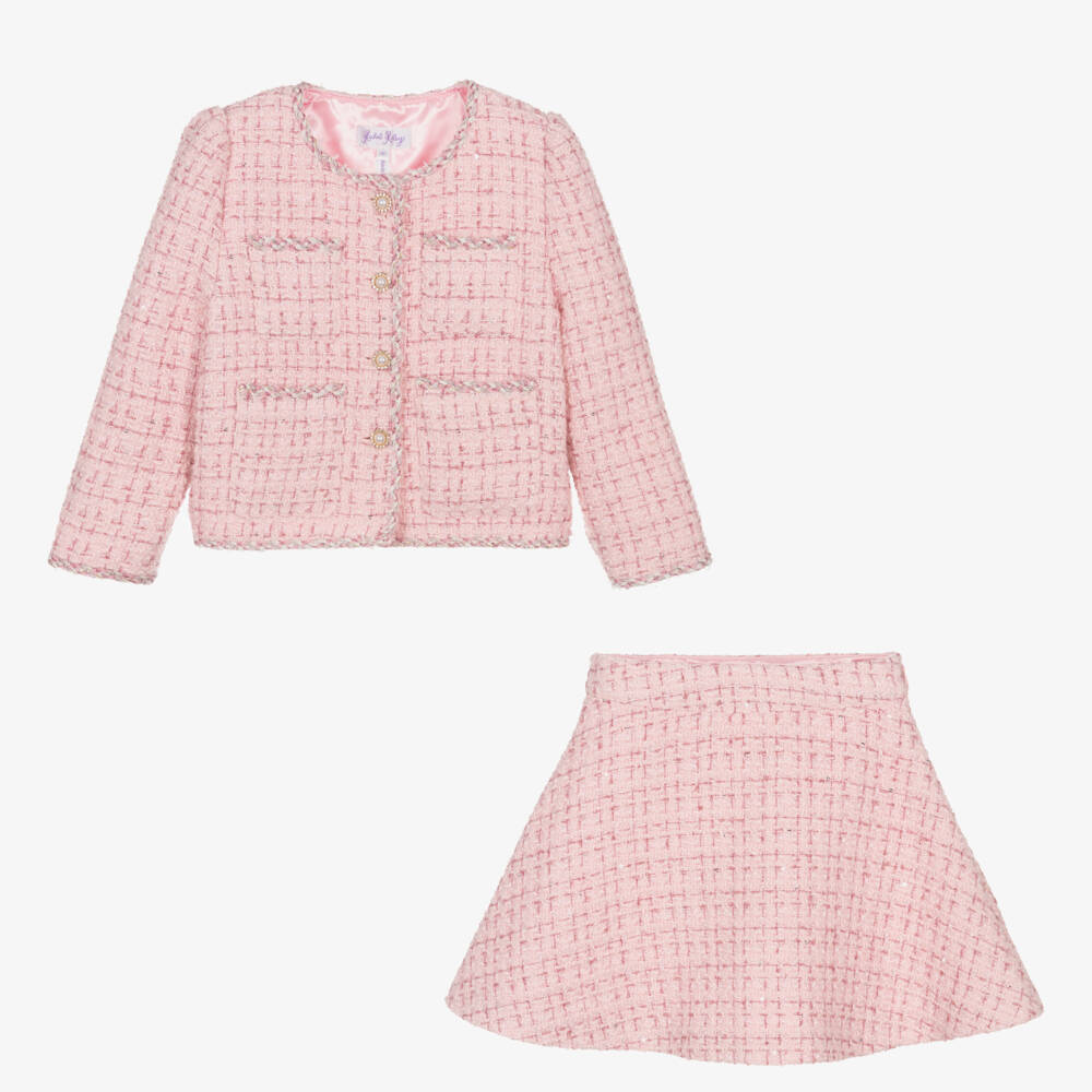 Rachel Riley-Girls Pink Tweed Skirt Set | Childrensalon Outlet