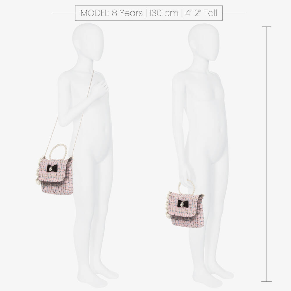 Piccola Speranza-Girls Pink Tweed & Tulle Trim Handbag (19cm) | Childrensalon Outlet