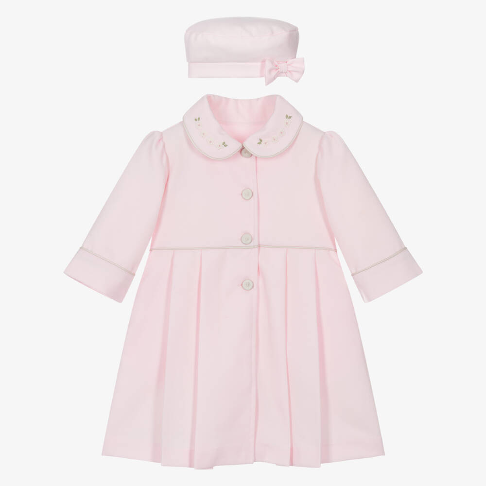 Pretty Originals-Girls Pink Twill Coat & Hat Set | Childrensalon Outlet