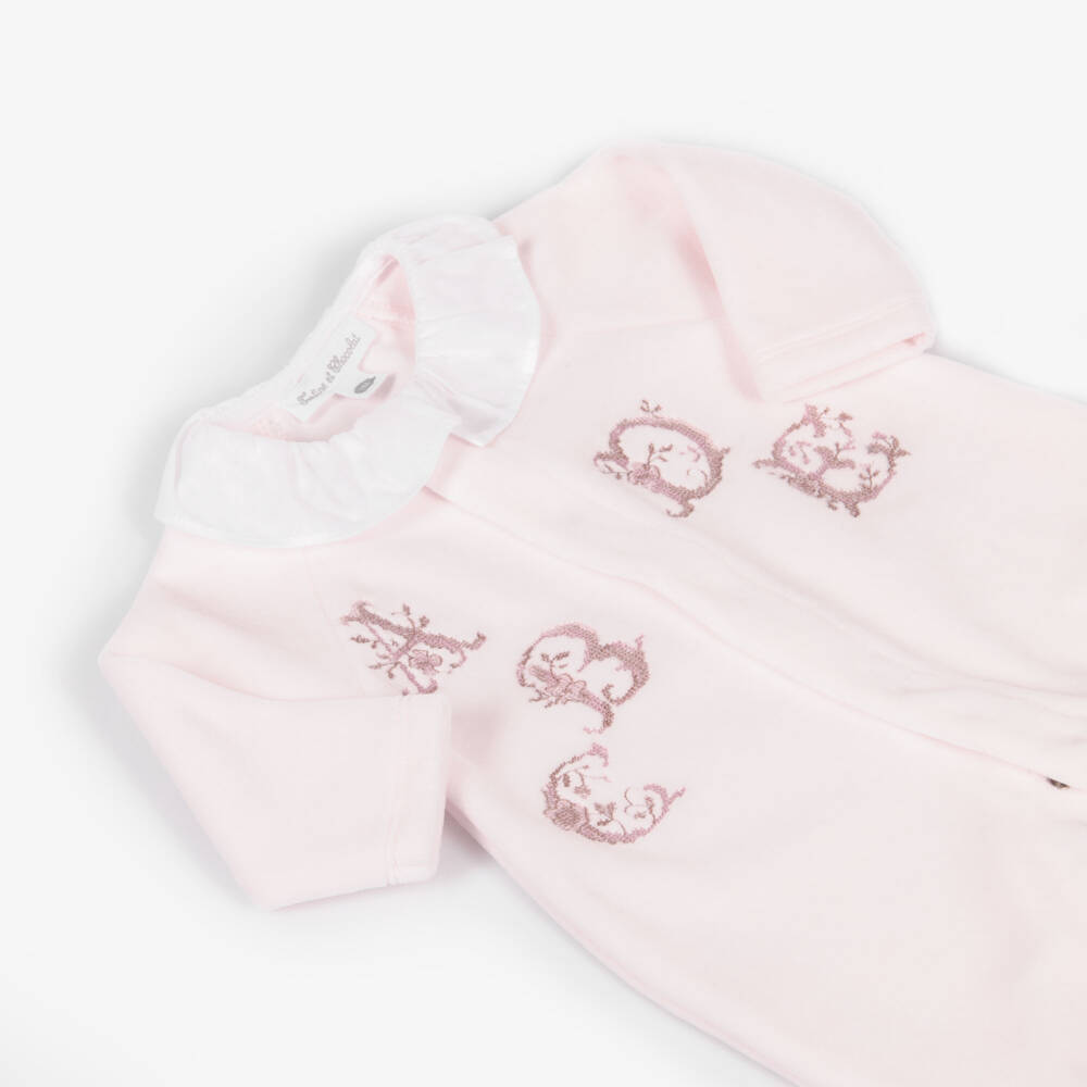 Tartine et Chocolat-Girls Pink Velour Babygrow with Alphabet Letters | Childrensalon Outlet