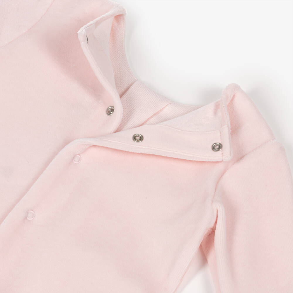 Pureté Du... Bébé-Girls Pink Velour Babygrow with Ivory Twill Bib Front | Childrensalon Outlet