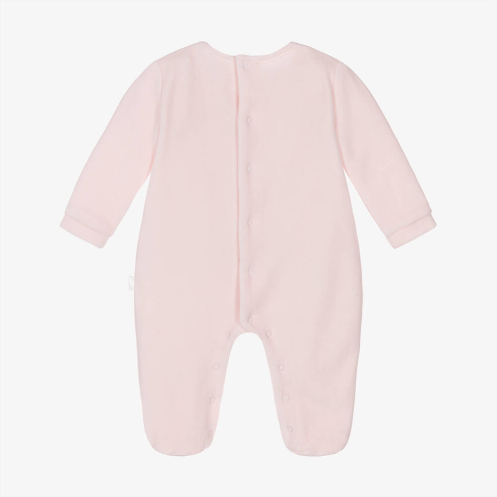 Pureté Du... Bébé-Girls Pink Velour Babygrow with Ivory Twill Bib Front | Childrensalon Outlet