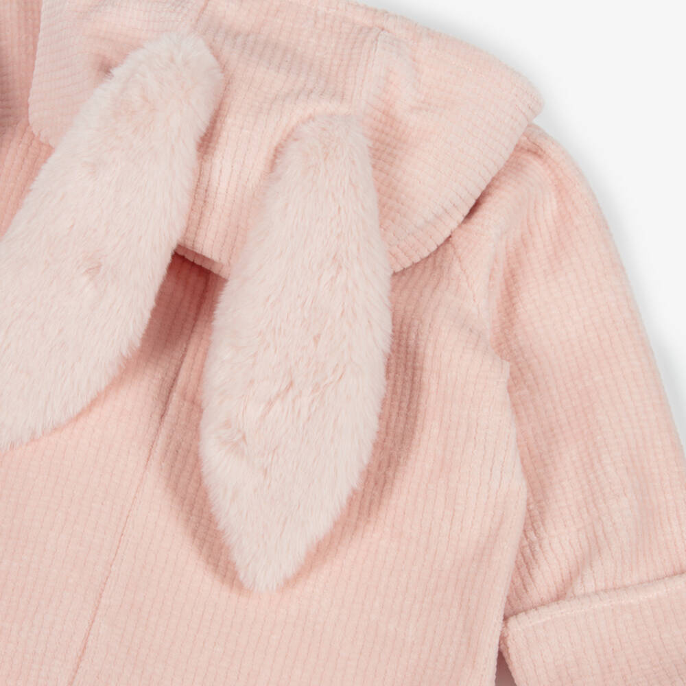 Jamiks-Girls Pink Velour Bunny Ears Pramsuit | Childrensalon Outlet