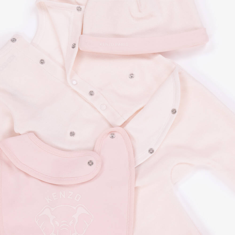 KENZO KIDS-Girls Pink Velour Elephant Babysuit Set | Childrensalon Outlet