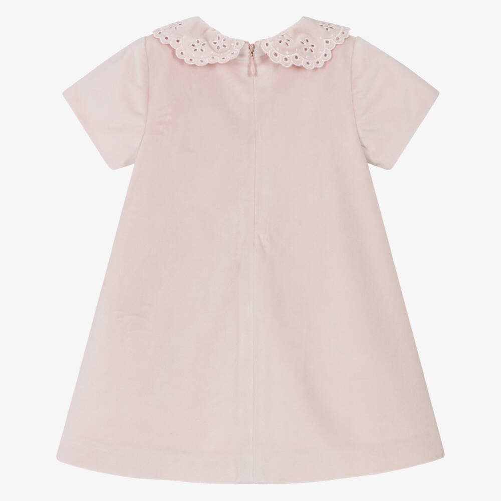 Piccola Speranza-Girls Pink Velvet Bow Trim Dress | Childrensalon Outlet