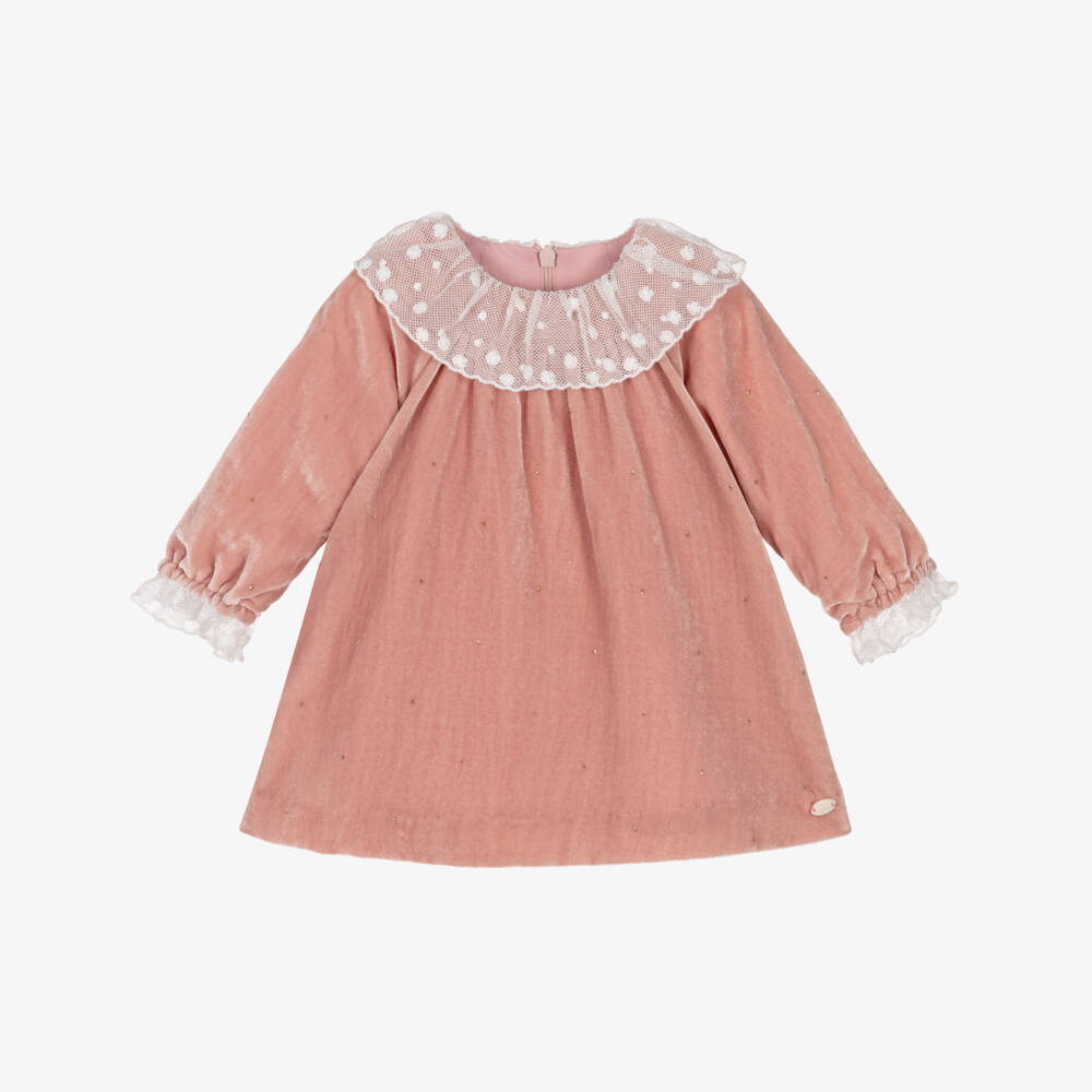 Tartine et Chocolat-Платье из бархата с кружевом для девочек в розовом цвете | Childrensalon Outlet