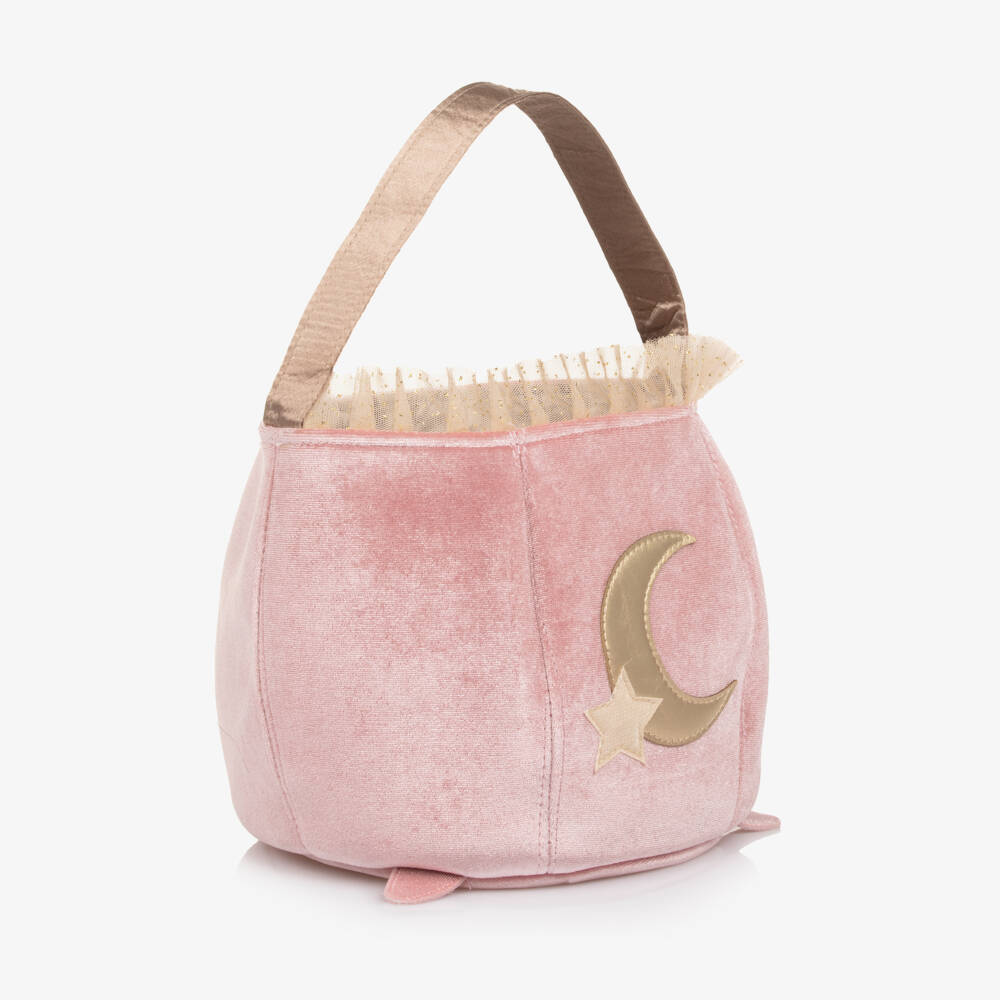Mimi & Lula-Girls Pink Velvet Moon & Star Cauldron Bag (17cm) | Childrensalon Outlet