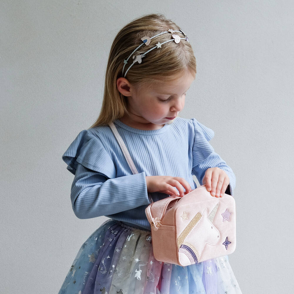 Mimi & Lula-Girls Pink Velvet Unicorn Bag (11cm) | Childrensalon Outlet