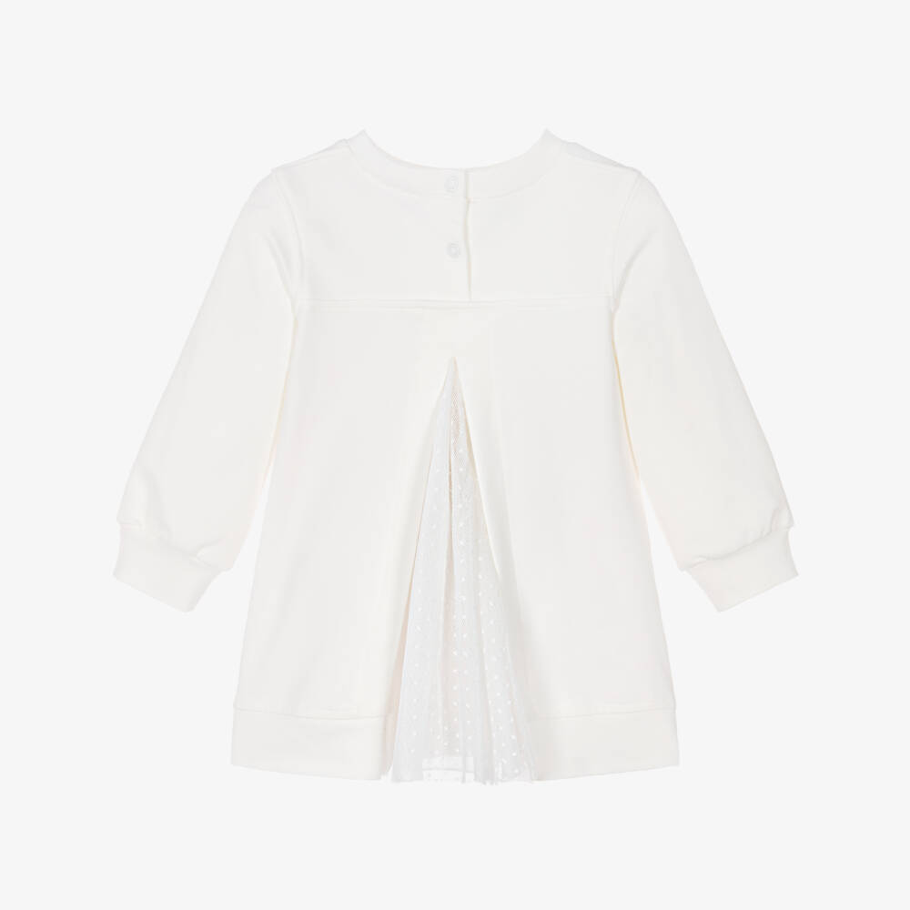 Monnalisa-Girls Pink & White Cotton Puppy Sweatshirt Dress | Childrensalon Outlet