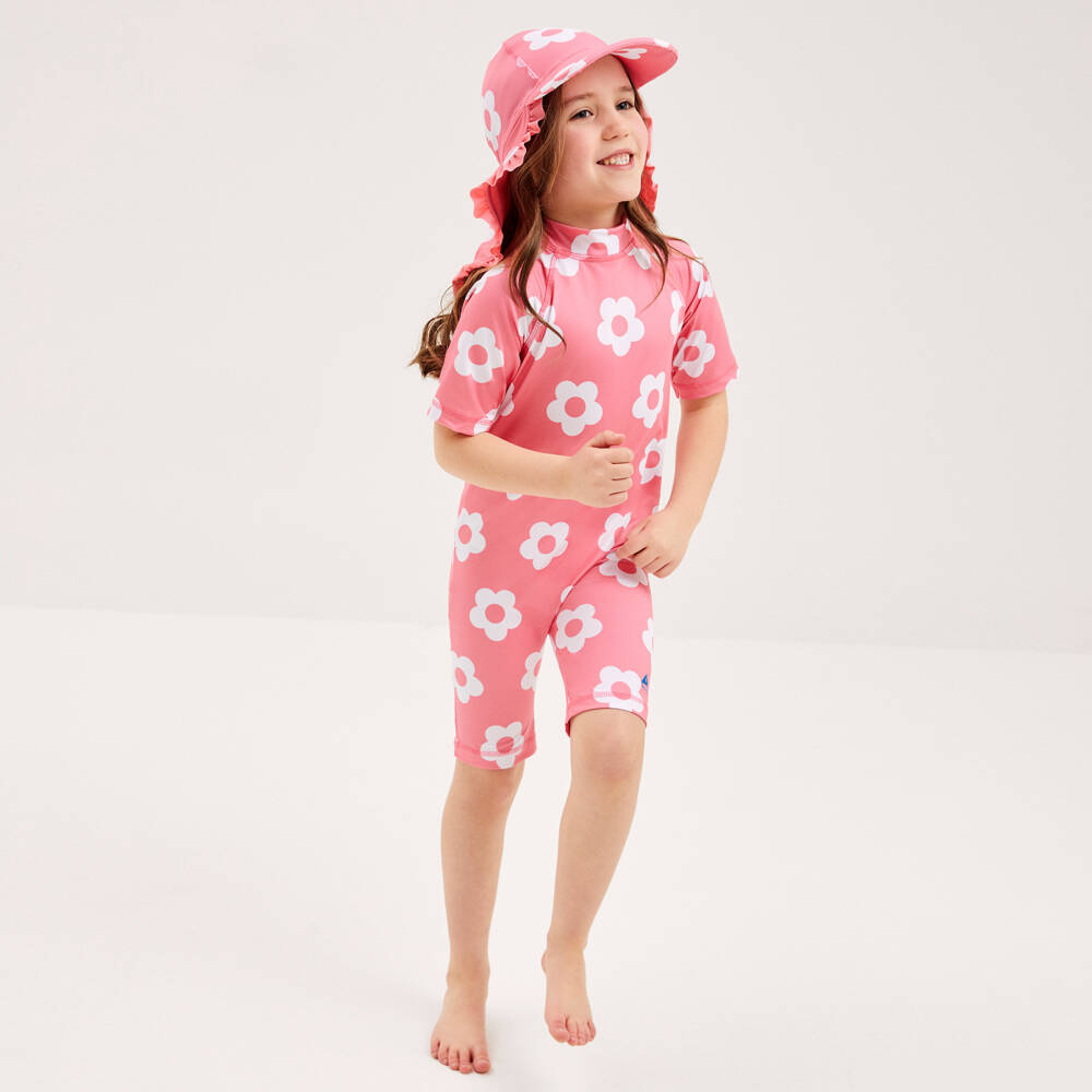 Mitty James-Girls Pink & White Flower Sun Suit (UPF50+) | Childrensalon Outlet