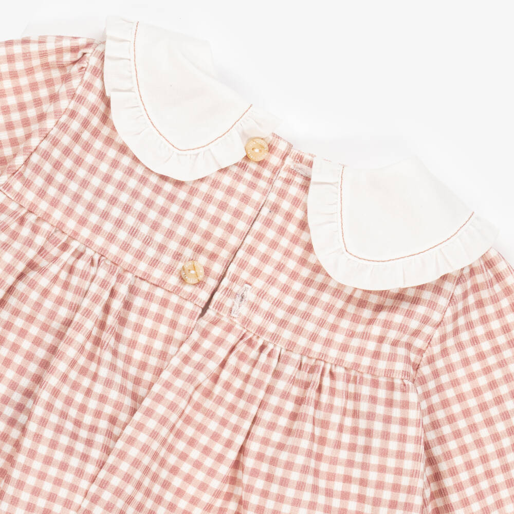 Laranjinha-Girls Pink & White Gingham Checked Needlecord Dress | Childrensalon Outlet