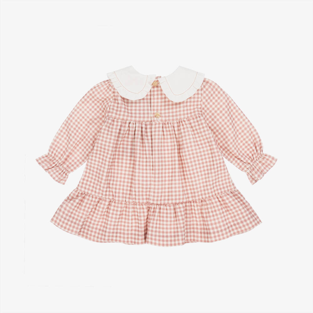 Laranjinha-Girls Pink & White Gingham Checked Needlecord Dress | Childrensalon Outlet