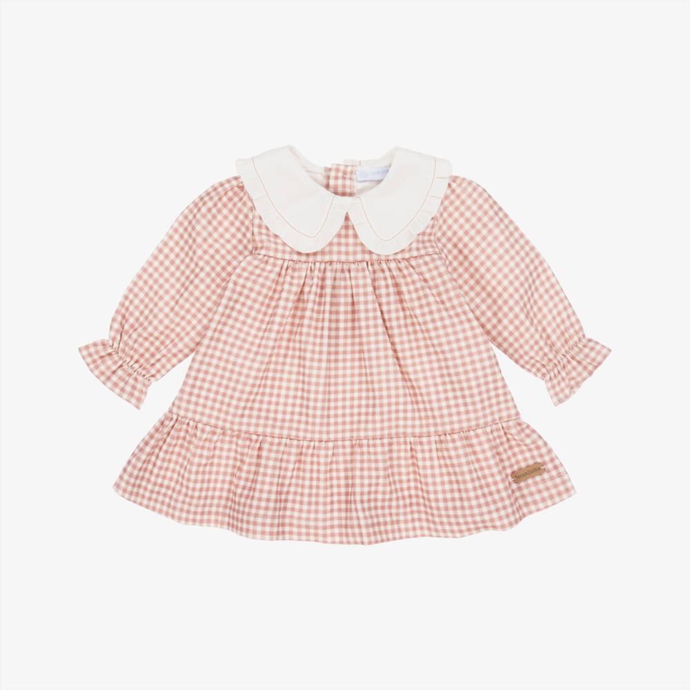 Laranjinha-Girls Pink & White Gingham Checked Needlecord Dress | Childrensalon Outlet