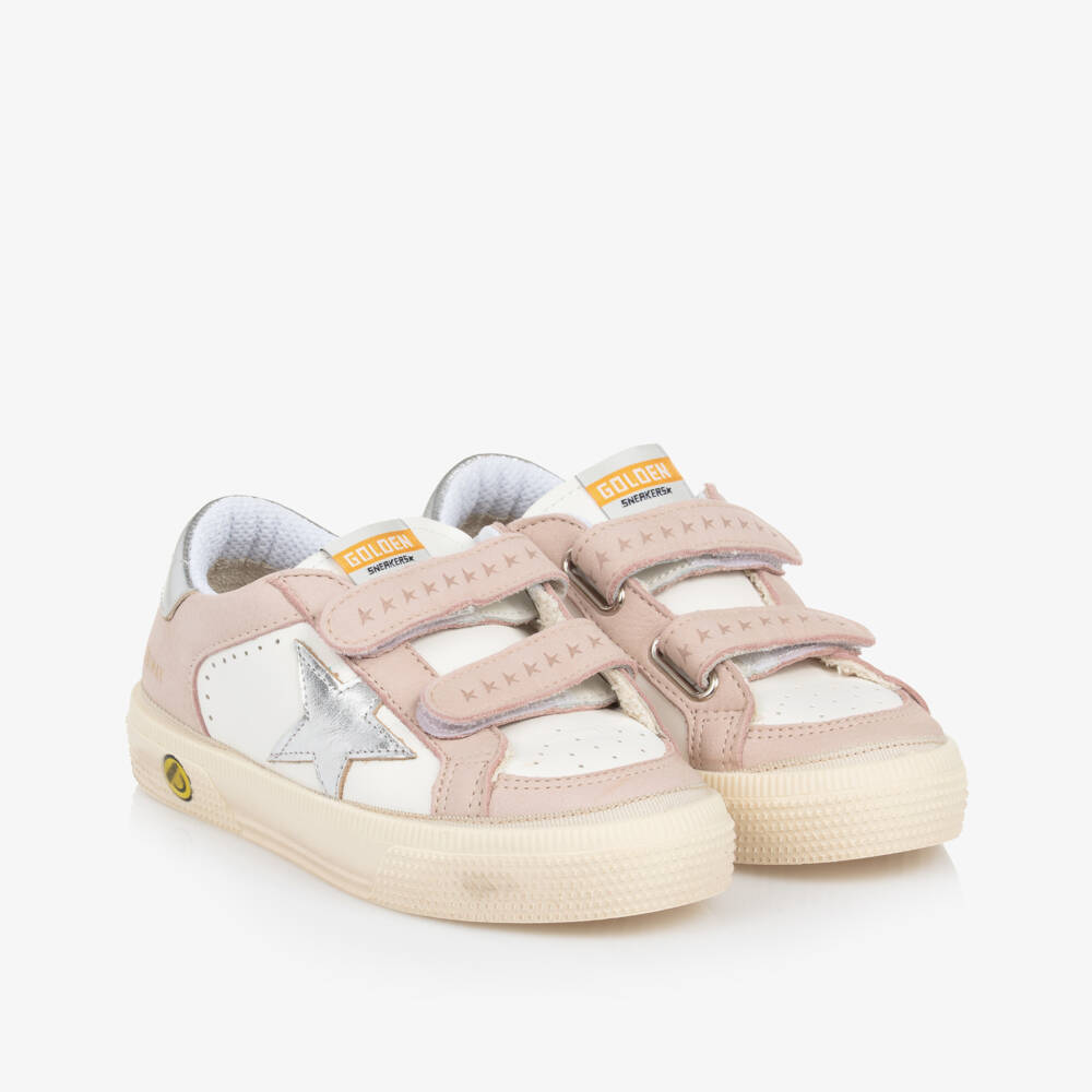 Golden Goose-Girls Pink & White Leather May Trainers | Childrensalon Outlet