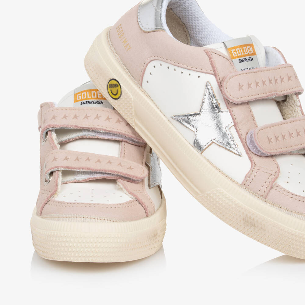 Golden Goose-Girls Pink & White Leather May Trainers | Childrensalon Outlet