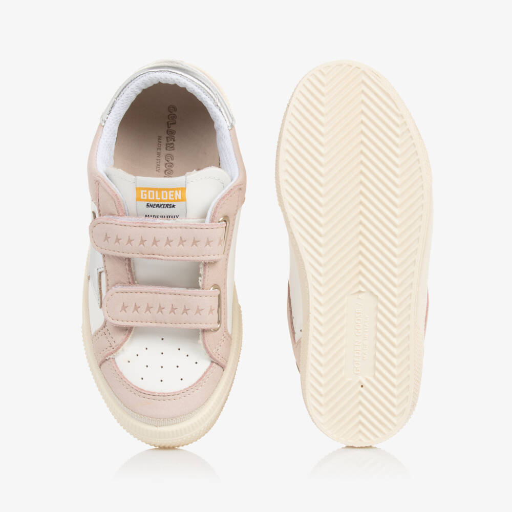 Golden Goose-Girls Pink & White Leather May Trainers | Childrensalon Outlet