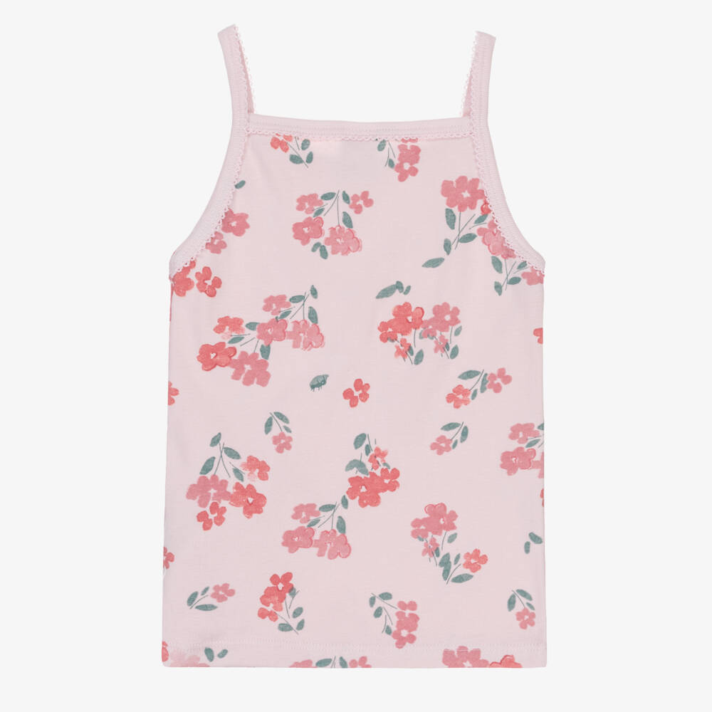 Petit Bateau-Girls Pink & White Organic Cotton Floral Vests (3 Pack) | Childrensalon Outlet