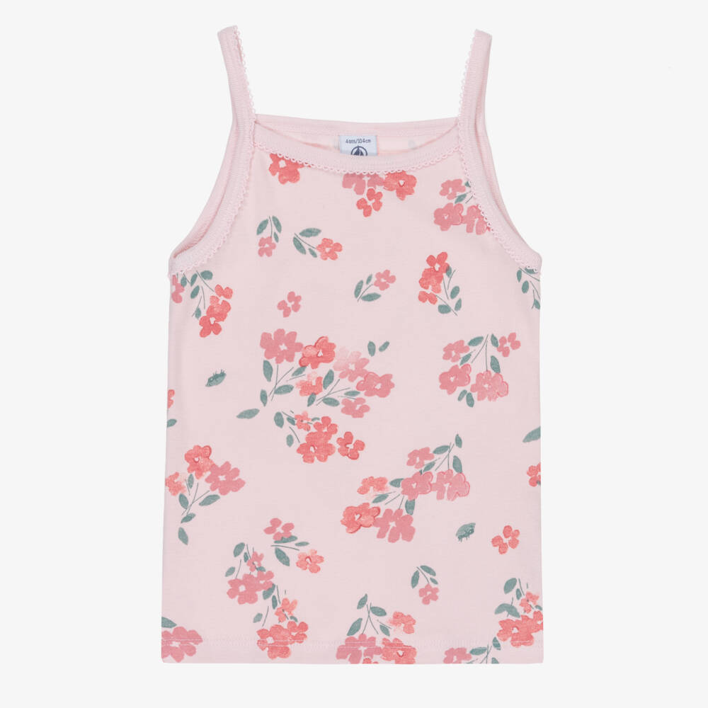 Petit Bateau-Girls Pink & White Organic Cotton Floral Vests (3 Pack) | Childrensalon Outlet