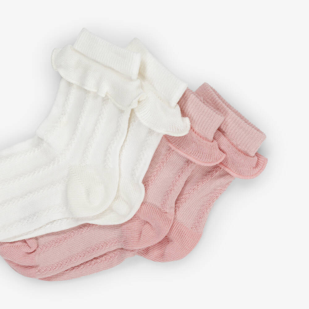 Petit Bateau-Girls Pink & White Ruffle Socks (2 Pack) | Childrensalon Outlet