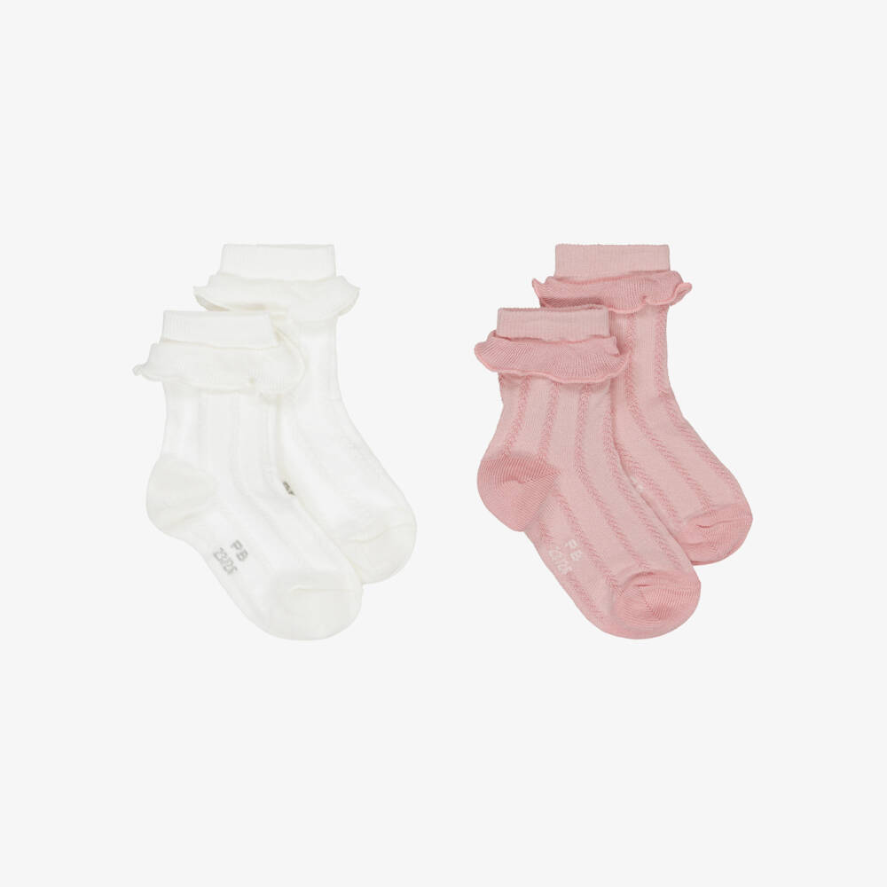 Petit Bateau-Girls Pink & White Ruffle Socks (2 Pack) | Childrensalon Outlet