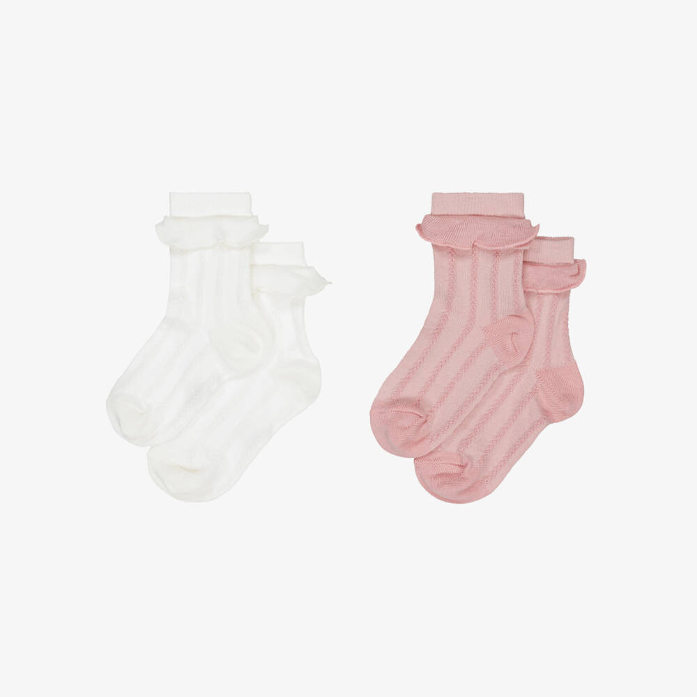 Petit Bateau-Girls Pink & White Ruffle Socks (2 Pack) | Childrensalon Outlet