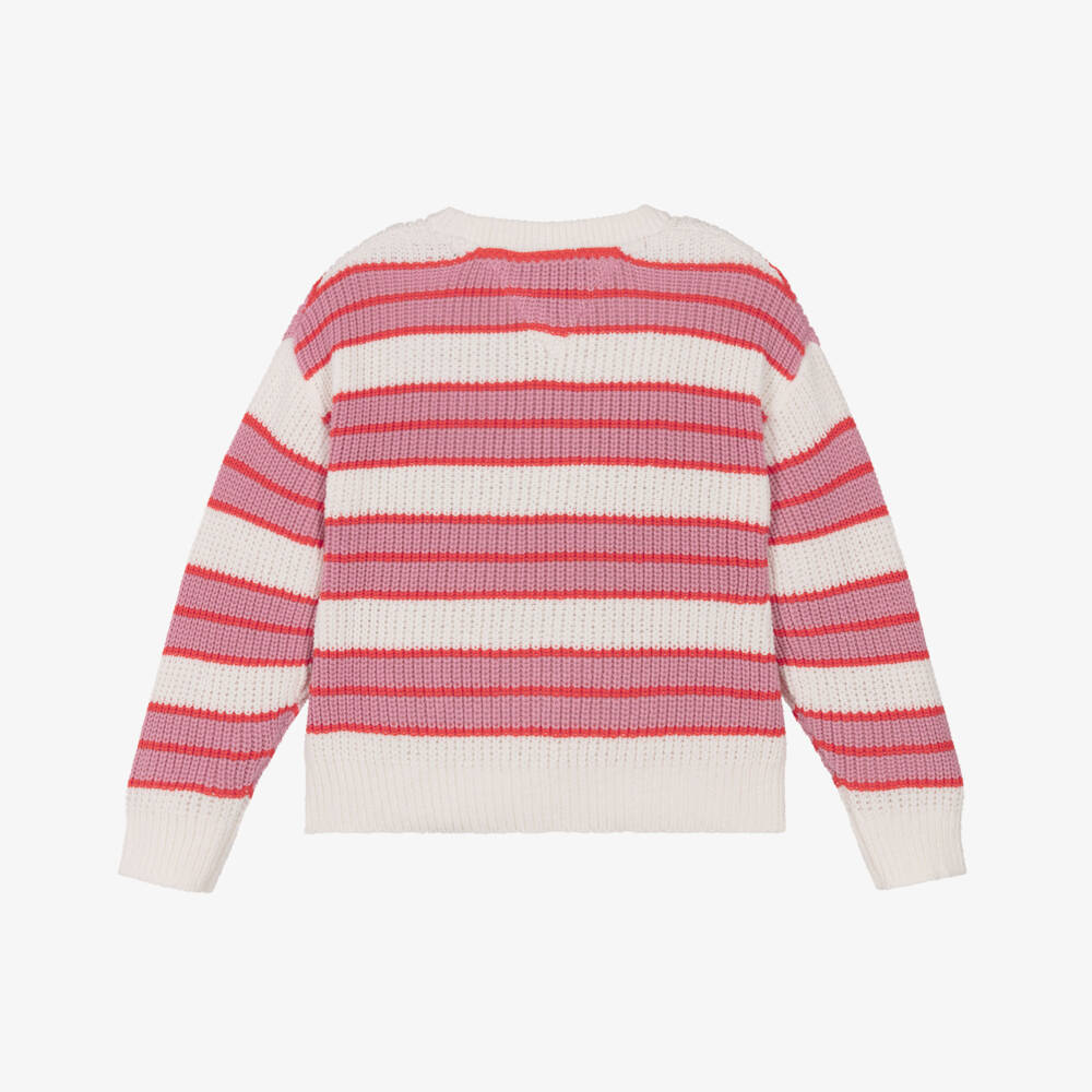 Tommy Hilfiger-Girls Pink & White Stripe Knitted Sweater | Childrensalon Outlet
