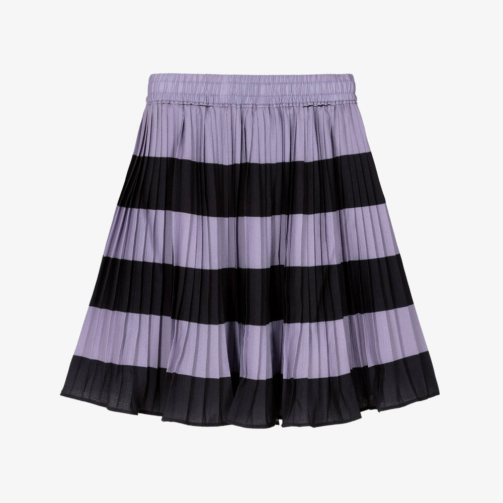 Molo-Girls Purple & Black Stripe Pleated Crêpe Skirt | Childrensalon Outlet