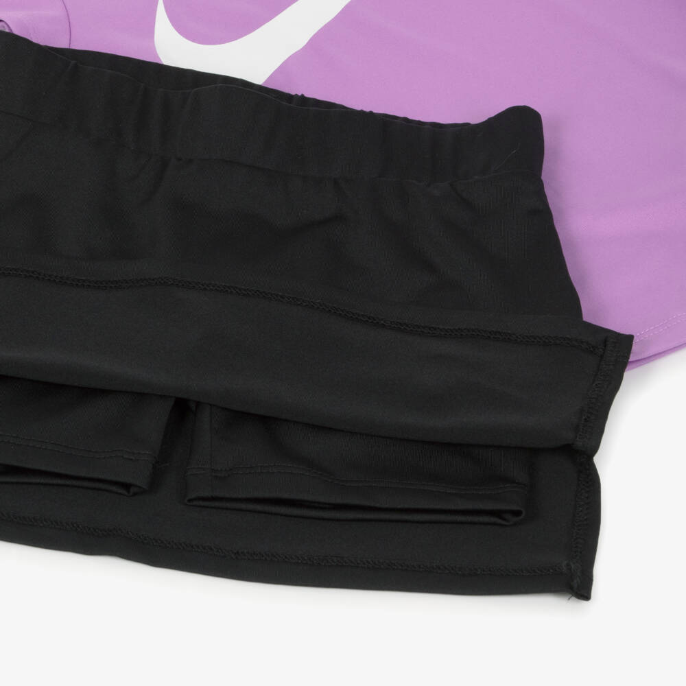 Nike-Girls Purple & Black Swoosh Logo Skort Set | Childrensalon Outlet