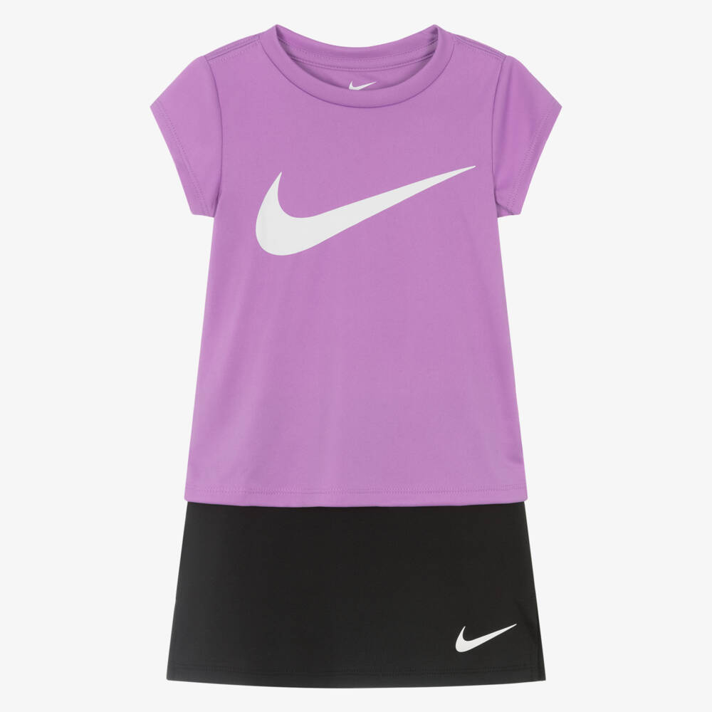 Nike-Girls Purple & Black Swoosh Logo Skort Set | Childrensalon Outlet