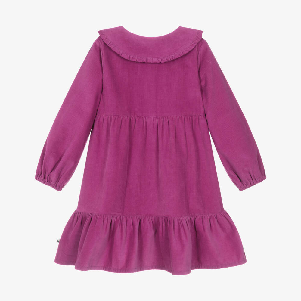 Frugi-Girls Purple Corduroy Floral Trim Dress | Childrensalon Outlet