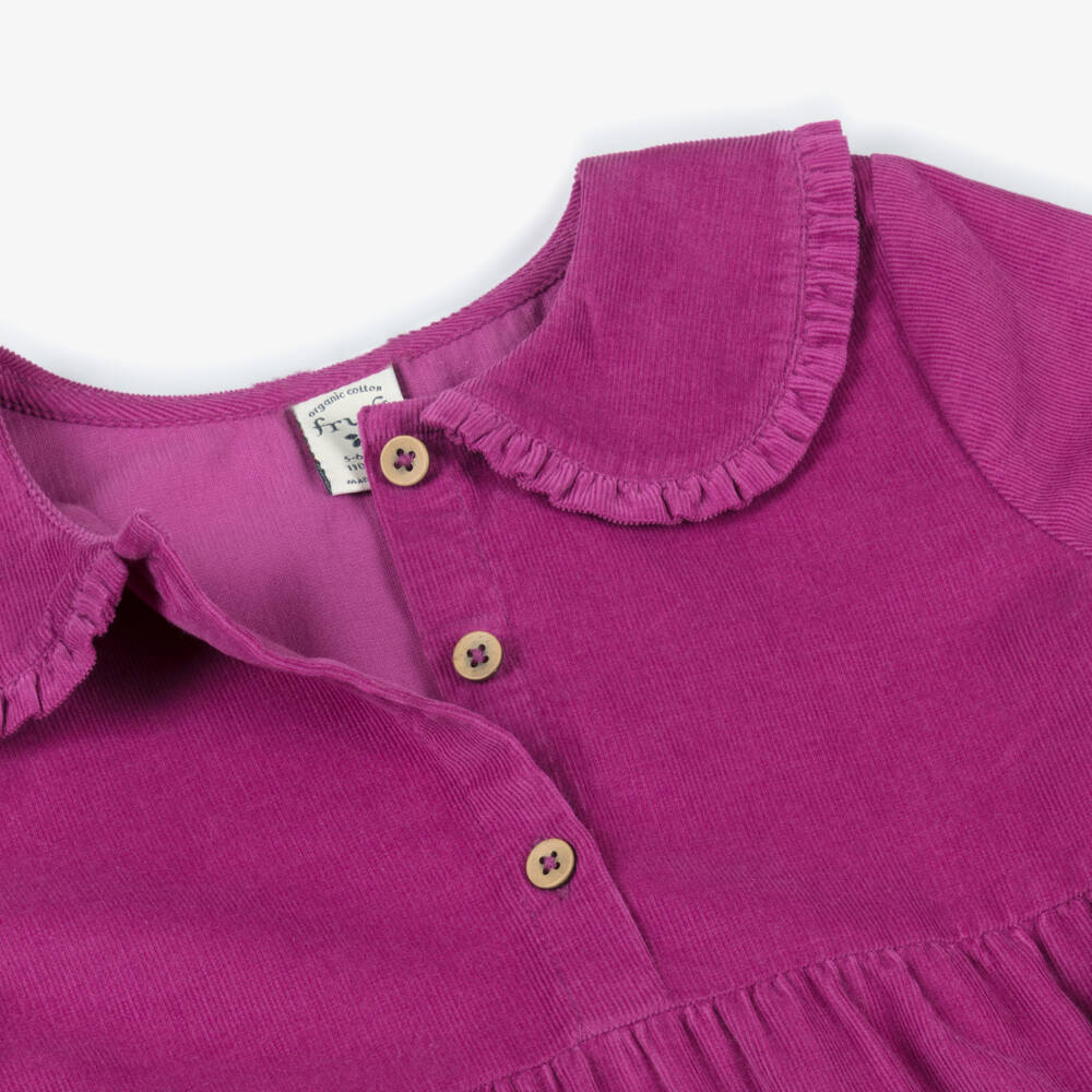 Frugi-Girls Purple Corduroy Floral Trim Dress | Childrensalon Outlet