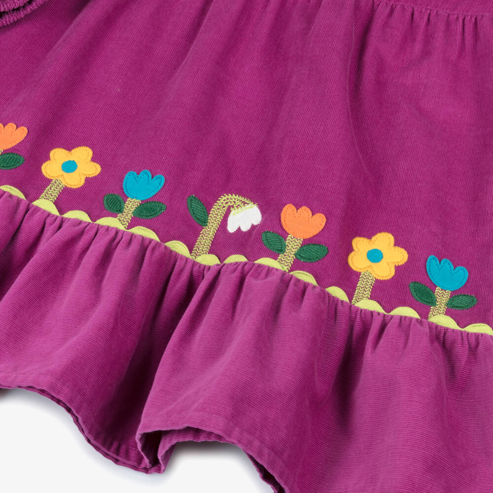Frugi-Girls Purple Corduroy Floral Trim Dress | Childrensalon Outlet