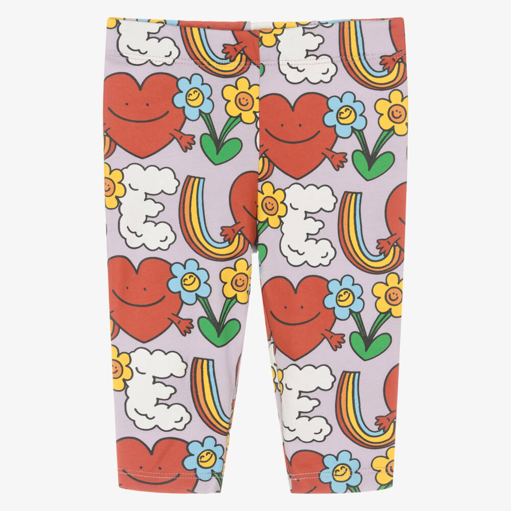 Stella McCartney Kids-Леггинсы из хлопка с сердечками пурпурные для девочек | Childrensalon Outlet