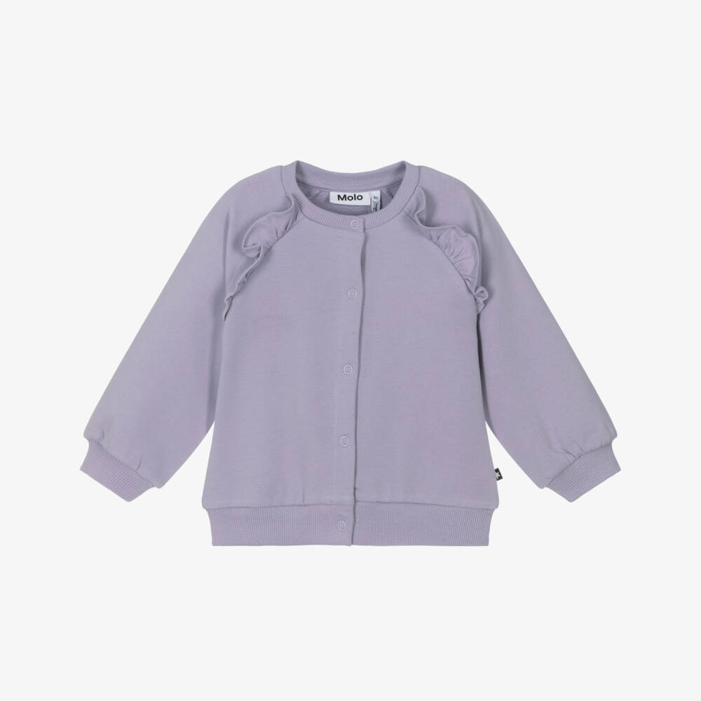 Molo-Girls Purple Cotton Jersey Ruffle Cardigan | Childrensalon Outlet