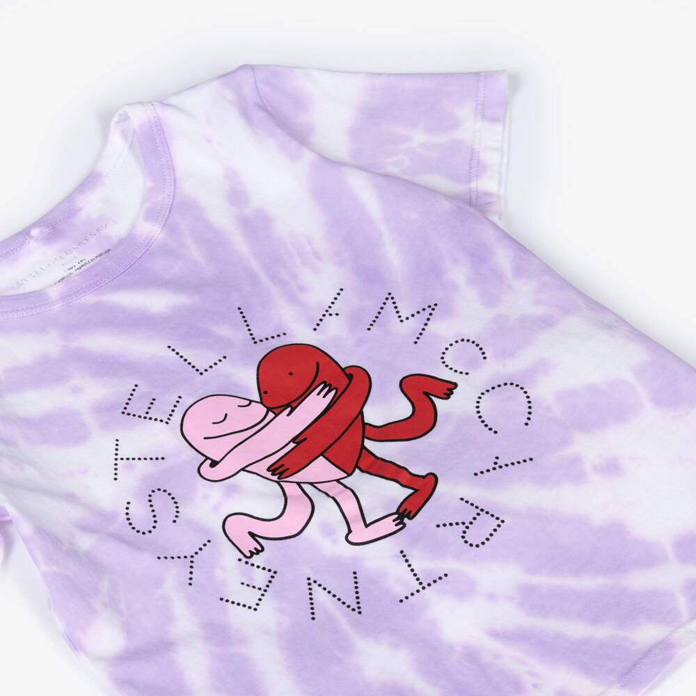 Stella McCartney Kids-Girls Purple Cotton Tie-Dye Logo & Earth Friends T-Shirt | Childrensalon Outlet