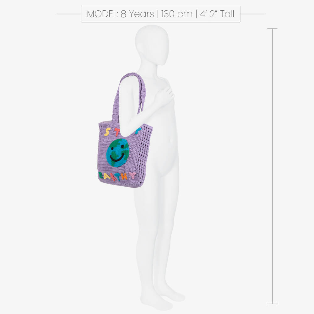 Stella McCartney Kids-Girls Purple Crochet Planet Earth Tote Bag (29cm) | Childrensalon Outlet