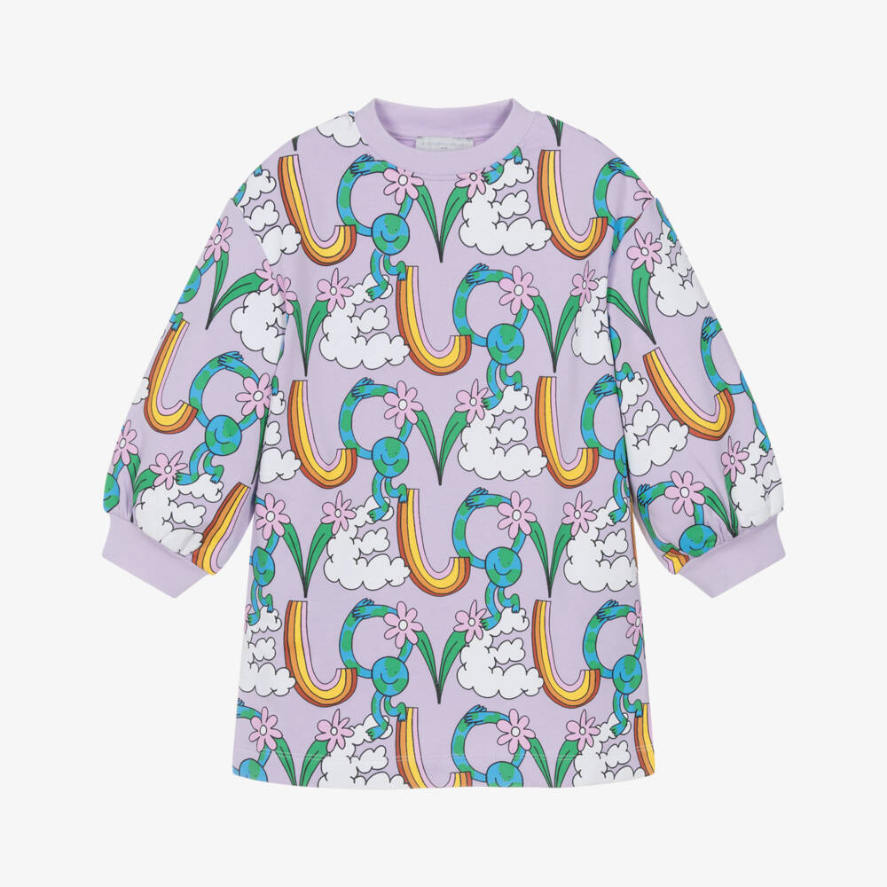 Stella McCartney Kids-Girls Purple Earth & Friends Cotton Sweatshirt Dress | Childrensalon Outlet