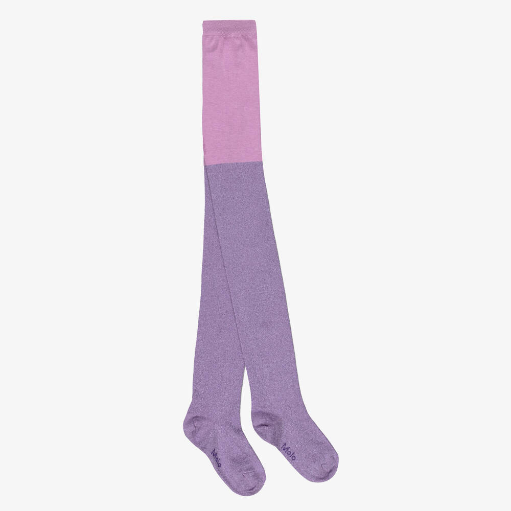 Molo-Girls Purple Glitter Knitted Tights | Childrensalon Outlet