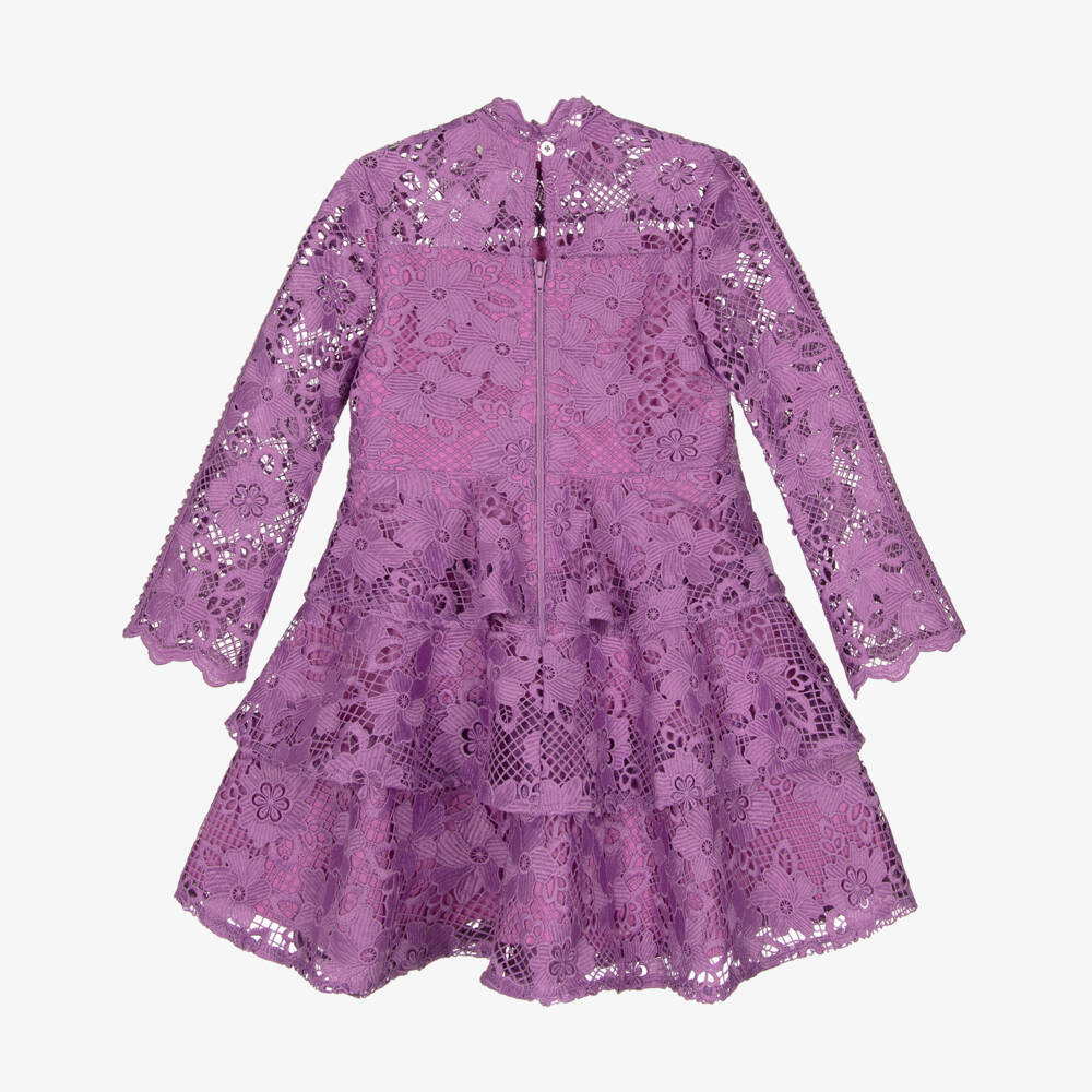 Marlo Kids-Girls Purple Guipure Lace Dress | Childrensalon Outlet