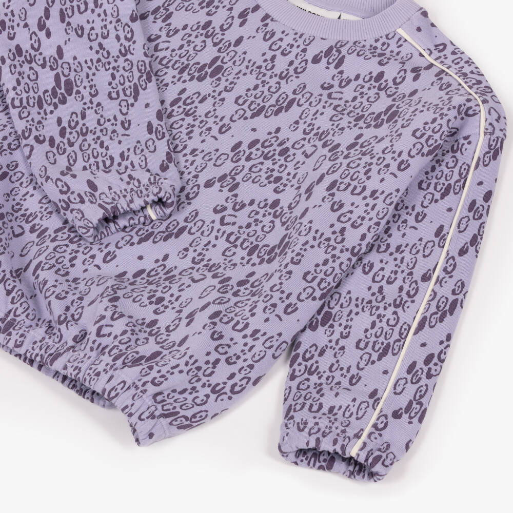 Mini Rodini-Girls Purple Leopard Print Organic Cotton Sweatshirt | Childrensalon Outlet