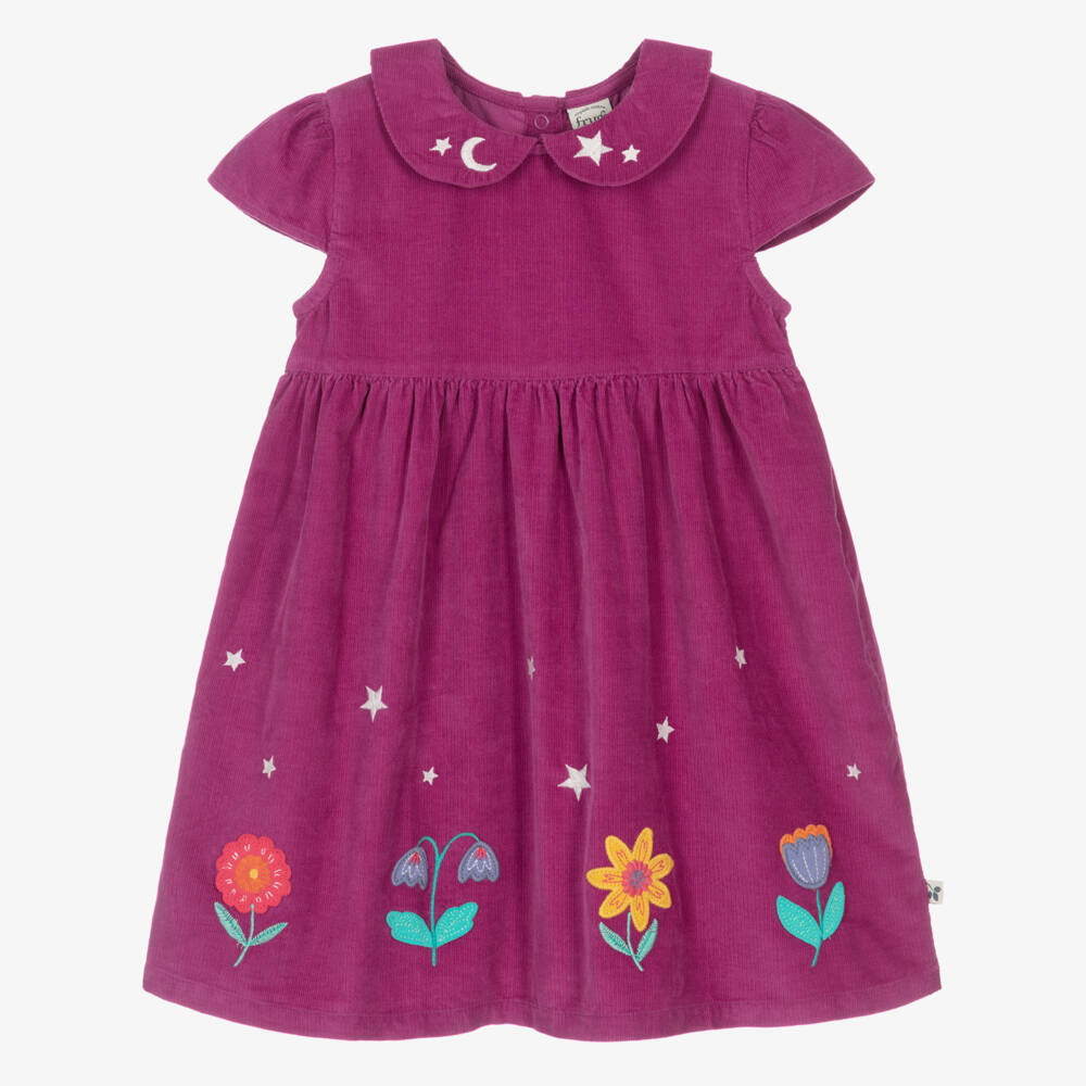 Frugi-Girls Purple Needlecord Flower Appliqué Dress | Childrensalon Outlet